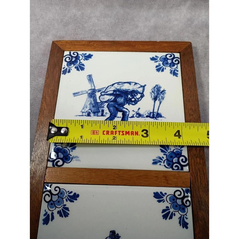 Vintage Delft Hand-painted Tiles Cased Wood 10